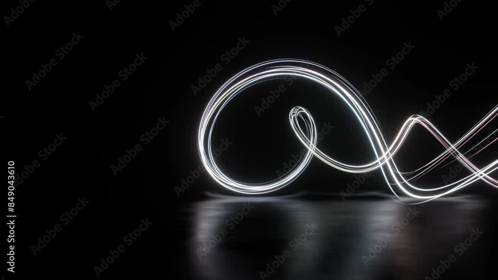 Fototapete abstract futuristic neon background with running glowing ascending lines, loop animation