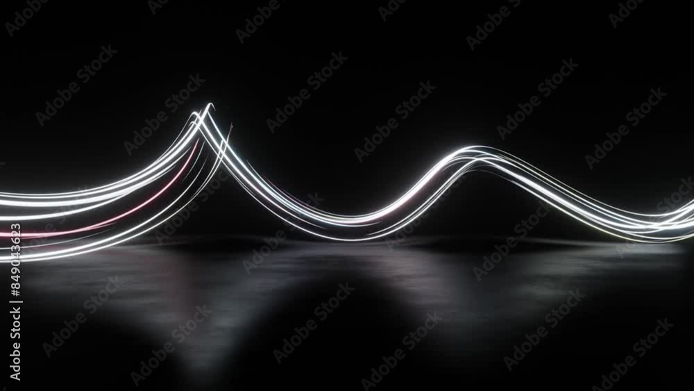 Fototapete abstract futuristic neon background with running glowing ascending lines, loop animation
