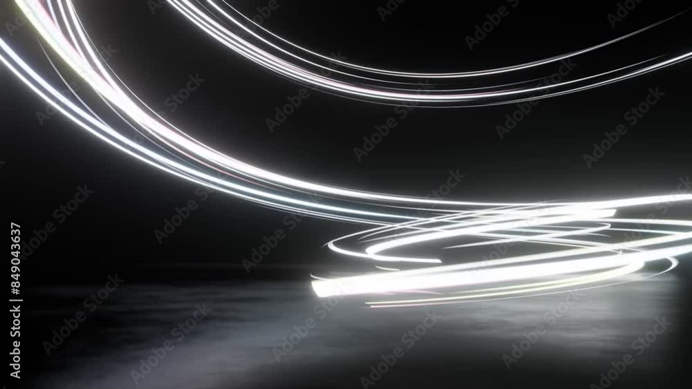 Fototapete abstract futuristic neon background with running glowing ascending lines, loop animation