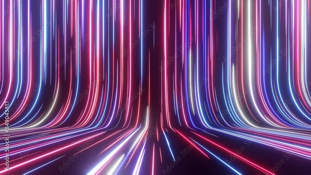 Leinwandbilder abstract futuristic vibrant neon background with running glowing ascending lines, loop animation