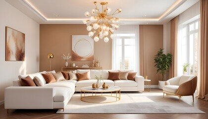 Fototapeta premium white and gold theme modern interior