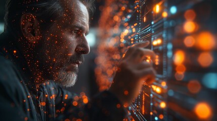 Showcasing the Accuracy and Speed of AI Technology in Real-Time Data Analysis with a Businessman Using a Tablet, Highlighting Key Insights and Trends with a Digital Interface Overlay