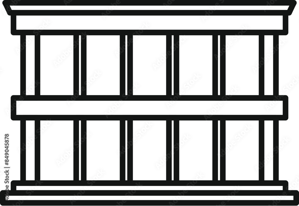 Poster ancient building facade featuring columns and windows, drawn in a clean line art style