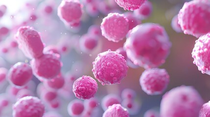 Obraz premium Streptococcus pyogenes bacteria. 3D computer illustration of Streptococcus pyogenes, or group-A Streptococcus, bacteria. S. pyogenes is a gram-positive spherical (coccus) bacteria