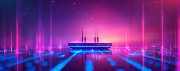 Abstract futuristic background with a router emitting beams of light.