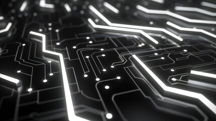 Obraz premium Futuristic elegance emanates from sleek white circuitry lines set against a black backdrop, offering a sophisticated and modern ambiance.