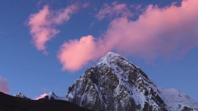 Pumori summit from Hala Patthar acclimatization viewpoint .Pumori mountain on the Nepal-China border in the Mahalangur section of the Himalayas. Eight km east of Mount Everest
