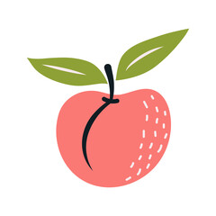 Peach in the style of nursery art. Hand drawn abstract fruit in boho style.