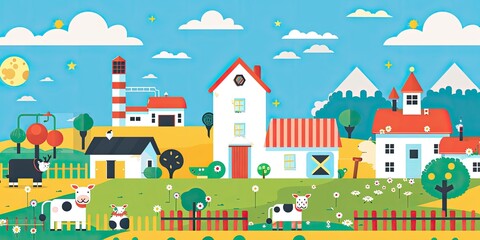 Fototapeta premium Clean and Modern Farm Illustration