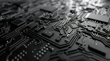 Sleek and stylish space featuring intricate black circuit board lines on a white background, offering a sleek and high-tech design.