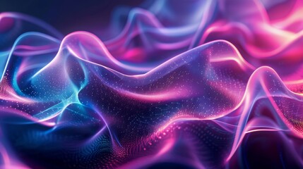 Obraz premium Dynamic abstract art with glittering star-like particles on undulating pink and blue wave