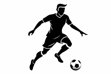 Obraz premium Soccer Player Black Silhouette on White Background,soccer, football, ball, sport, player, game, kick, illustration, play, vector, athlete, team, people, goal, competition, silhouette, footballer, acti
