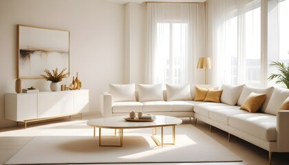 white and gold theme modern interior