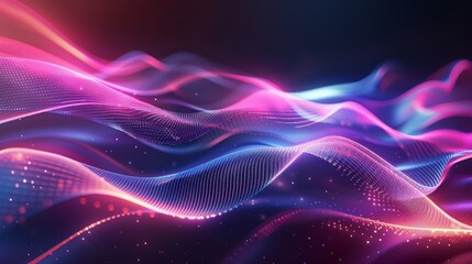 Obraz premium abstract Digital waves of glowing particles in a blue to purple gradient against a dark backdrop