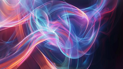 abstract background with flowing lines in pink, blue, and purple on a dark backdrop.