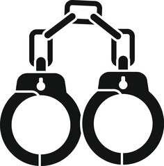 Black silhouette of a pair of handcuffs hanging with the chain, a concept for detention or law enforcement