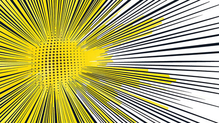 Fototapeta premium Yellow Sunburst Background Radiating Lines Comic
