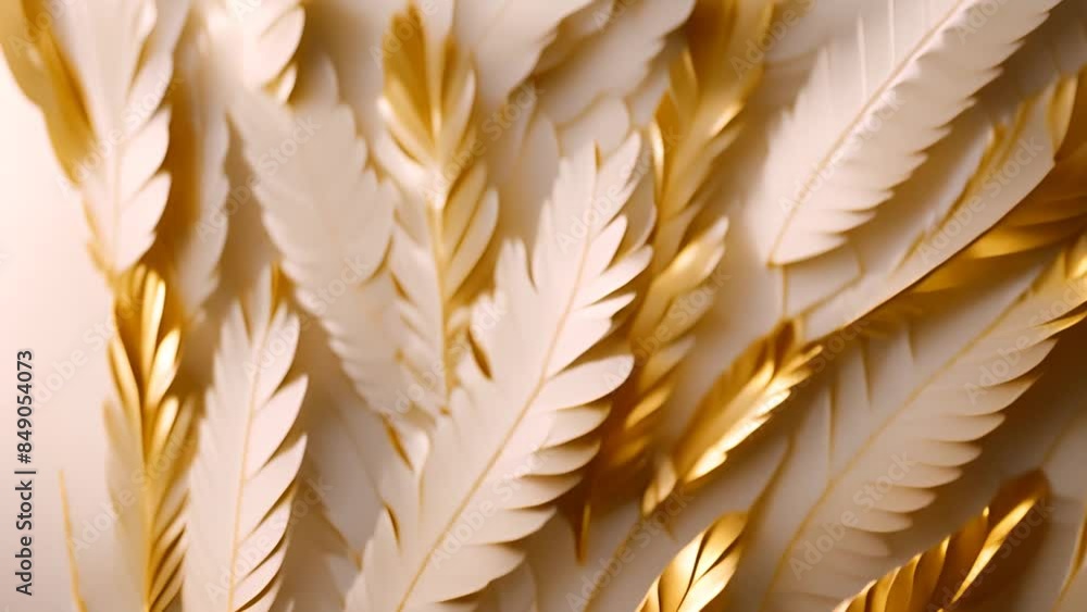 Poster golden and white feathers close-up generative ai