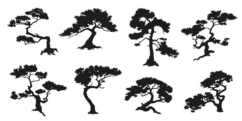 small pine tree silhouettes on a rock white background volume 1