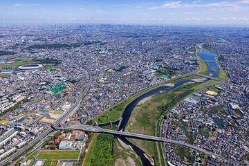 多摩川稲城大橋より都心を望む・AAerial View