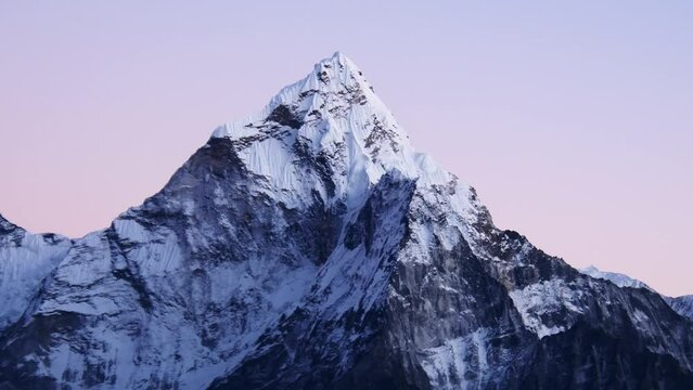 Ama Dablam on sunset. Mountain in the eastern Himalayan range of Koshi Province, Nepal Everest base camp trek detour route and visible peaks concept.Sagarmatha national park