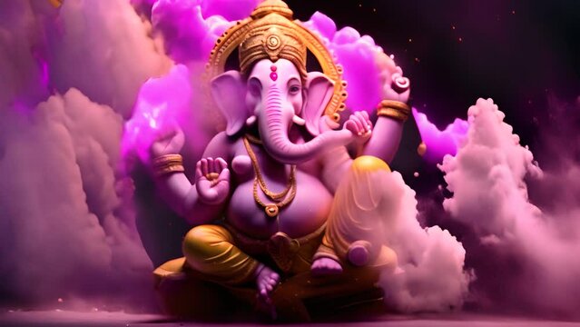 Ganesha Statue With Colorful Smoke Generative AI