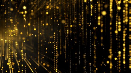 abstract background, tech and futuristic theme, gold shiny binary code raining down