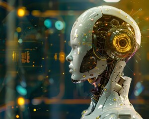 Fototapeta premium Illustration of The rise of AI and its integration into various aspects of business and daily life continue to be a major focus. Ai Generate.