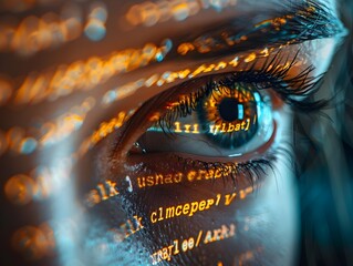 Intensely Focused Hacker s Eyes Reflecting Digital Code on Screen