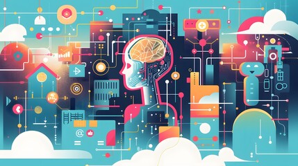 Obraz premium Illustration of The rise of AI and its integration into various aspects of business and daily life continue to be a major focus. Ai Generate.