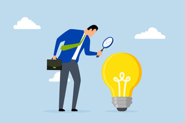 Validate startup idea that have potential to implement, businessman validate idea of light bulb and gives approval.