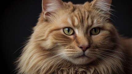 portrait of an orange tabby cat on black background