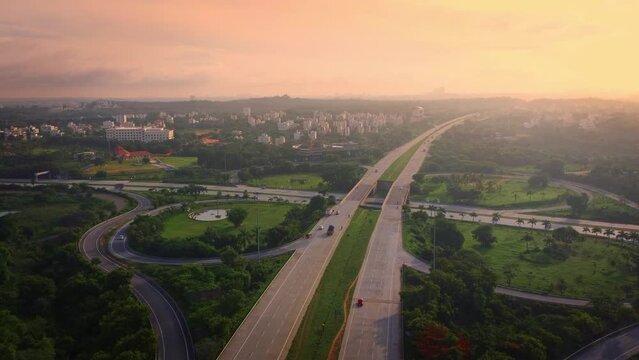 Bangalore City freeways Aerial View - Beautiful Aerial view of a nice road & mysore road at sunrise
