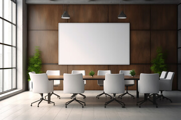 office meeting room with empty white board wall