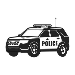Simple Minimalist Police Car Vector Silhouette in Black and White