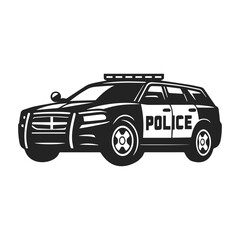 Stylish Black and White Police Car Vector Silhouette