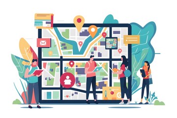 Fototapeta premium Illustration of Enhancing localized experiences to build engagement and traffic is important for businesses with a local presence. Ai Generate.