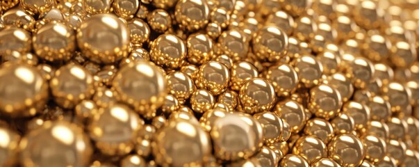 Numerous reflective golden spheres closely packed together, creating an abstract, luxurious background with a metallic sheen.