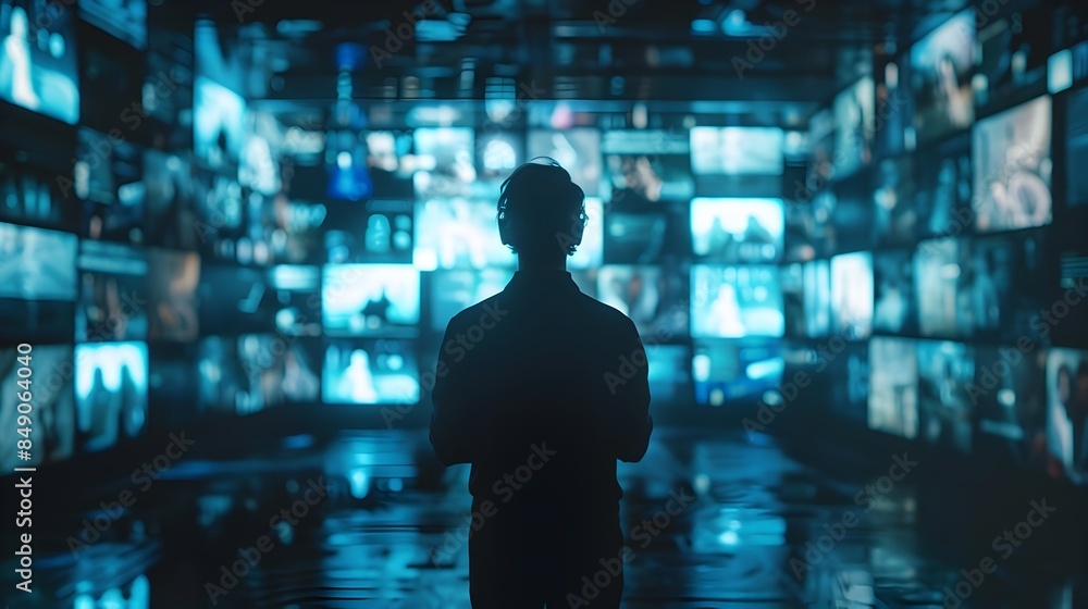 Poster hacker intercepting live video feed and manipulating footage to create false narrative