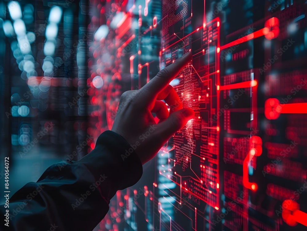 Poster hacker breaching biometric security to access sensitive data on computer screen
