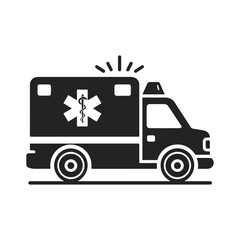 Flat Silhouette Ambulance Vector Art in Black and White