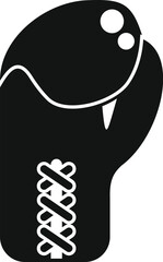 Black boxing glove with sharp fangs is showing its laces fastening