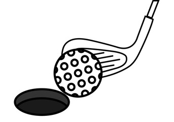 Palo de golf dando a la pelota para que caiga al hoyo 
