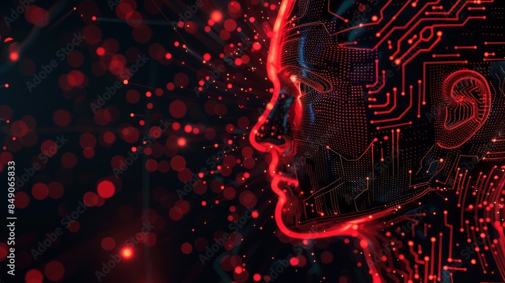 Poster digital human head with circuit patterns