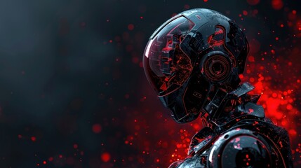 Robotic figure with red glowing elements