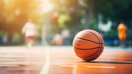 Naklejka premium the ball on an outdoor basketball court.