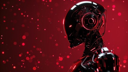 Sophisticated robot with circular eye in red tones