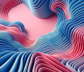 Colorful Wavy Abstract Art. Vibrant wavy layers of pink and blue tones create a mesmerizing abstract art piece, perfect for adding a splash of color and modernity to any space.