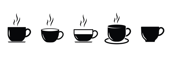 Coffee cup vector icon set. Cups of coffee tea symbol collection. Vector Illustration.