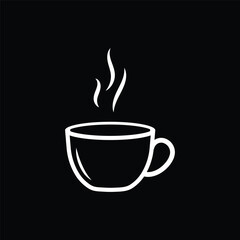 Outlined Coffee cup with black background icon set. Cups of coffee tea symbol collection. Vector Illustration.